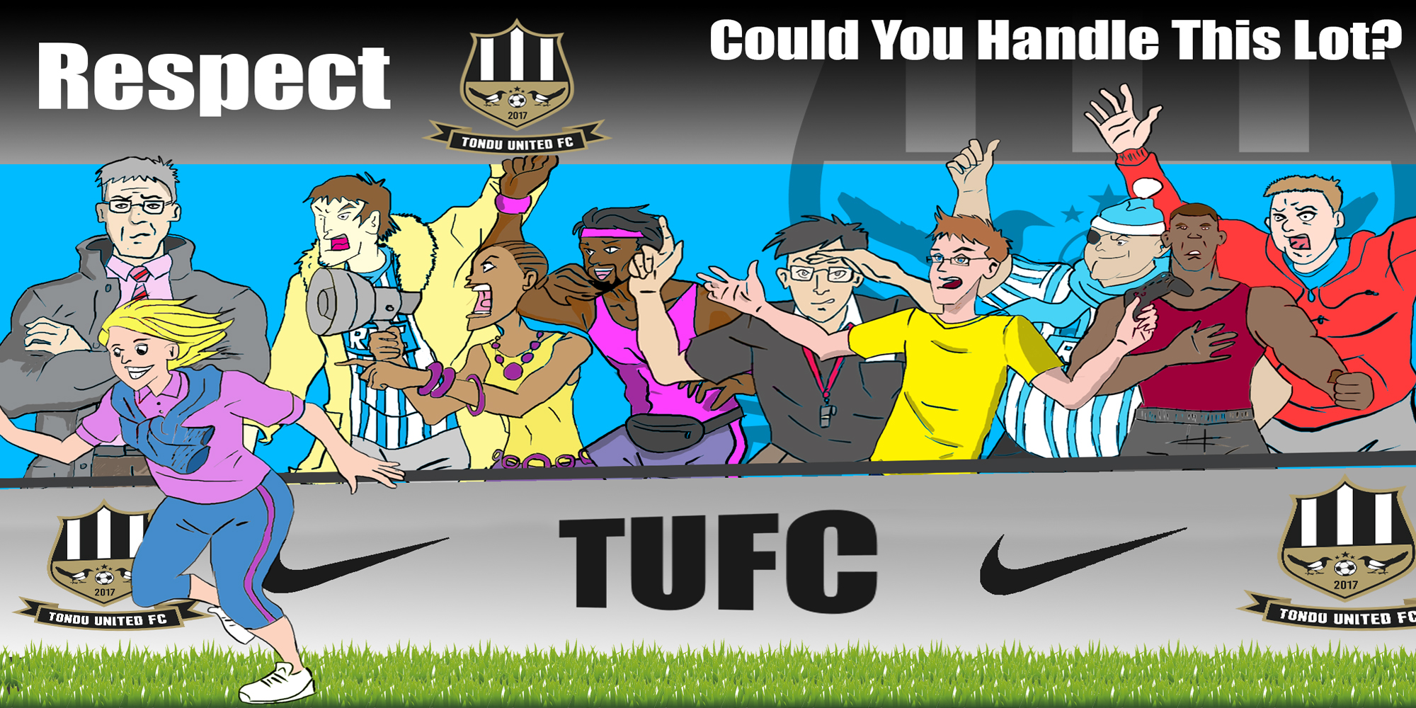 Group cartoon graphic of Tondu United 'Respect' characters