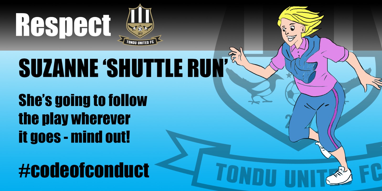 Cartoon graphic of 'Suzanne Shuttle Run'