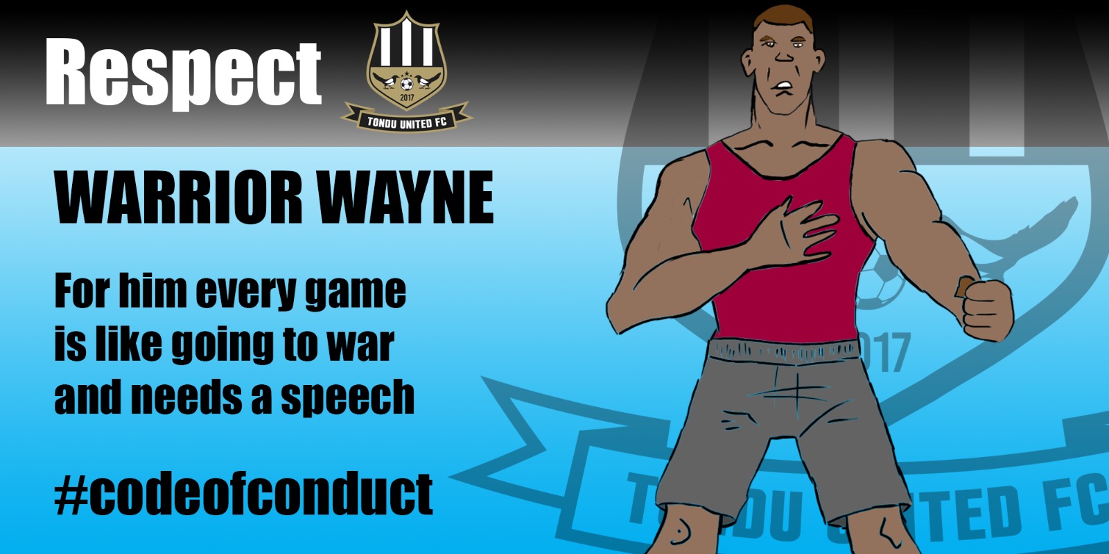 Cartoon graphic of 'Warrior Wayne'