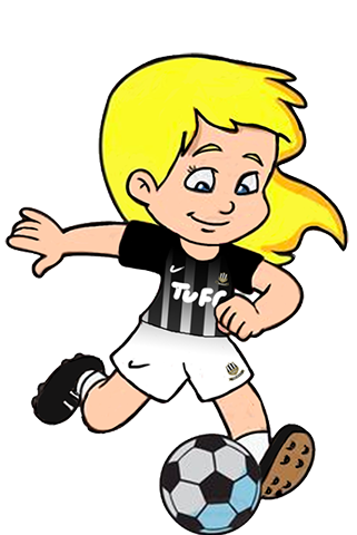 Cartoon Girl Football Player kicking a football